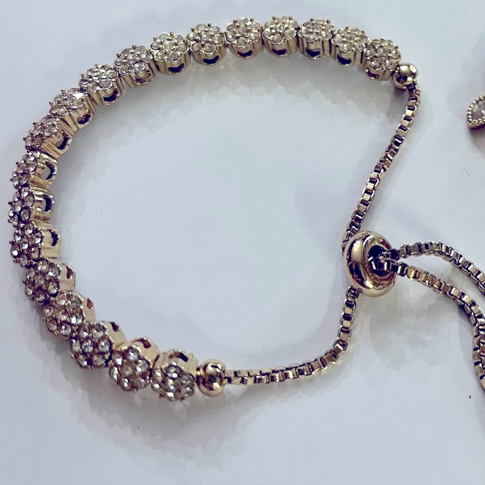 LIKE NEW gold tone & white gemstone honeycomb design